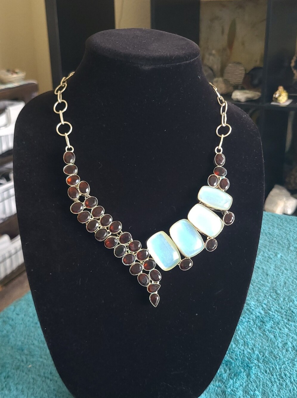 Statement Iridescent Moonstone and Topaz Accent Necklace